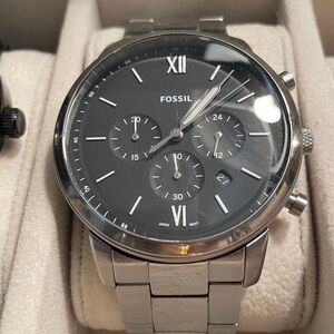 Fossil Silver and Black Chronograph Watch